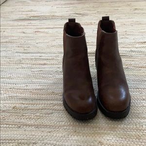 Brown booties with 3 inch block heel